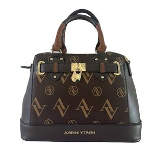 Adrienne Vittadini Brown Logo Satchel Handbag